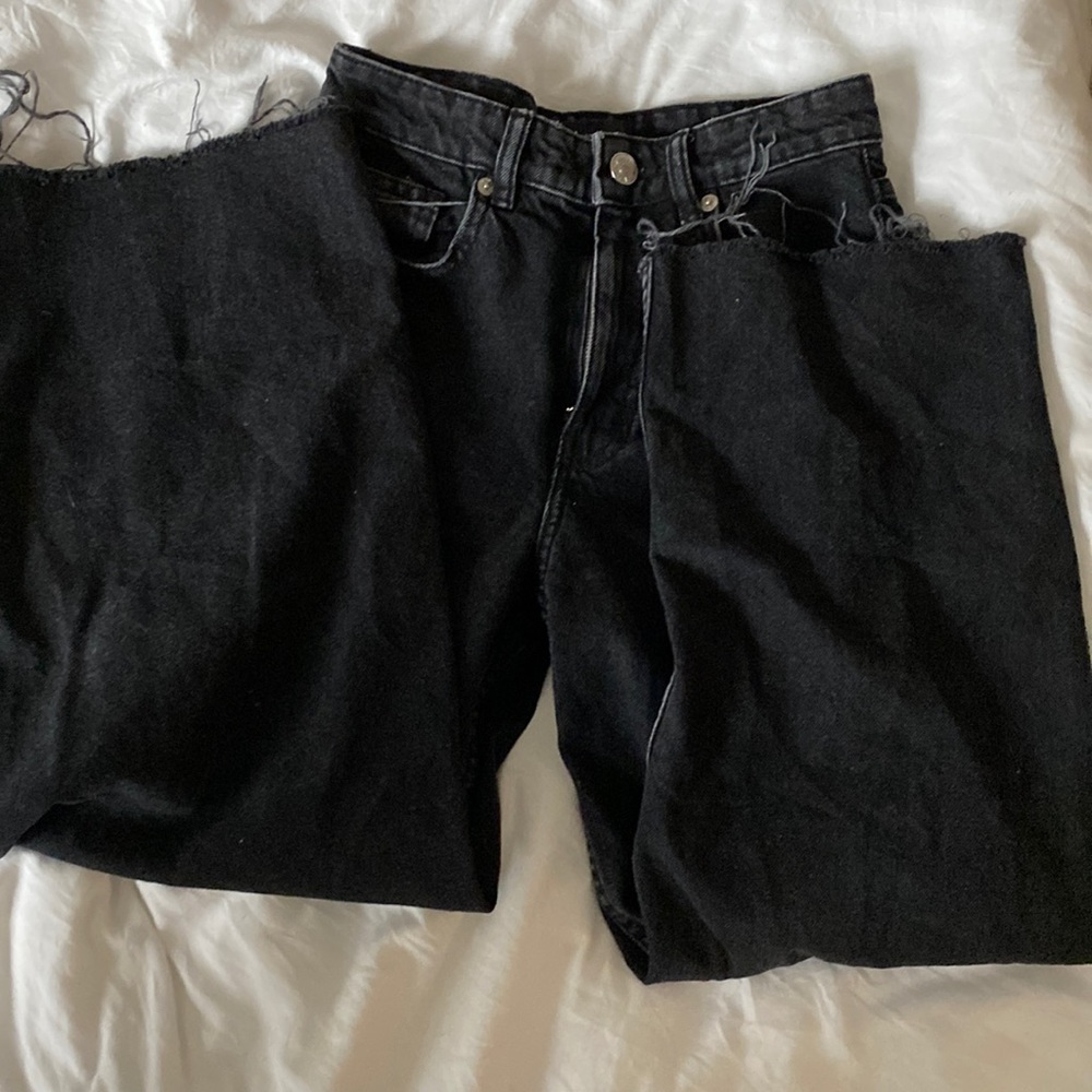 zara black wide leg jeans size 0